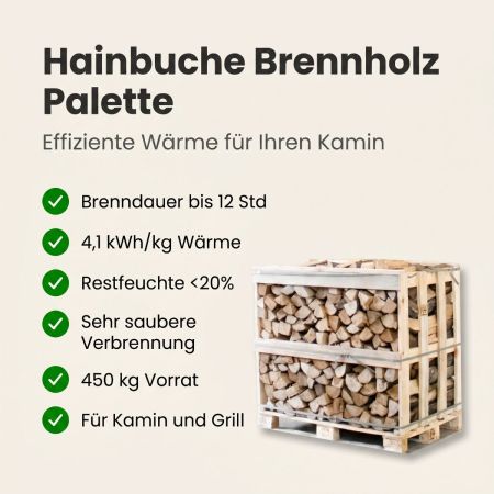 Halbe palette kammergetrocknetes gespalten Hainbuche Brennholz 25cm