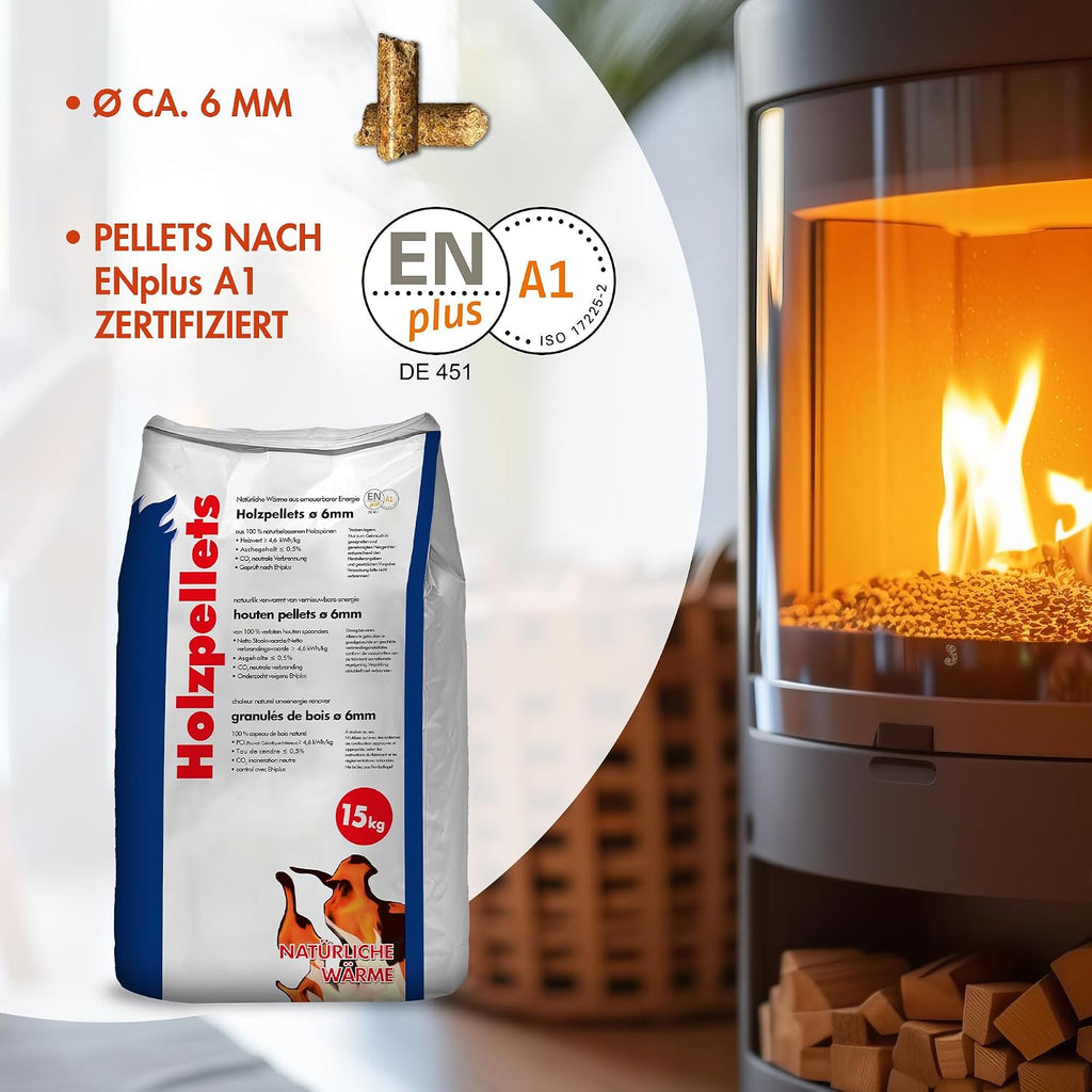 Pellets de madera, 70 x 15 kg, 6 mm, paleta completa, 1050 kg