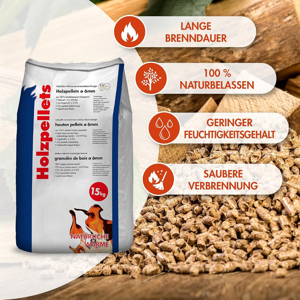 Pellets de madera, 70 x 15 kg, 6 mm, paleta completa, 1050 kg