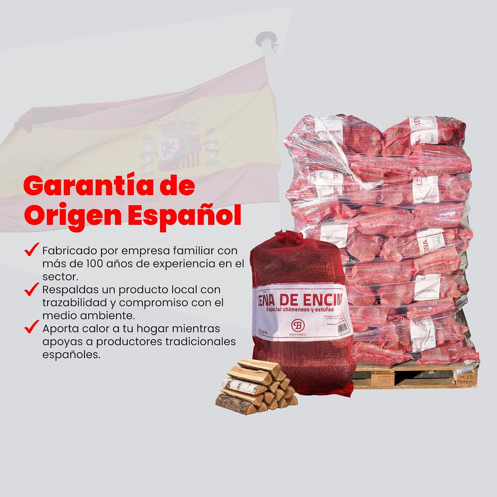 Palet 50 Sacos Leña Encina 12kg Alta Densidad 600kg Total Madera Dura Natural Fuego Lento Calor Intenso&nbsp;