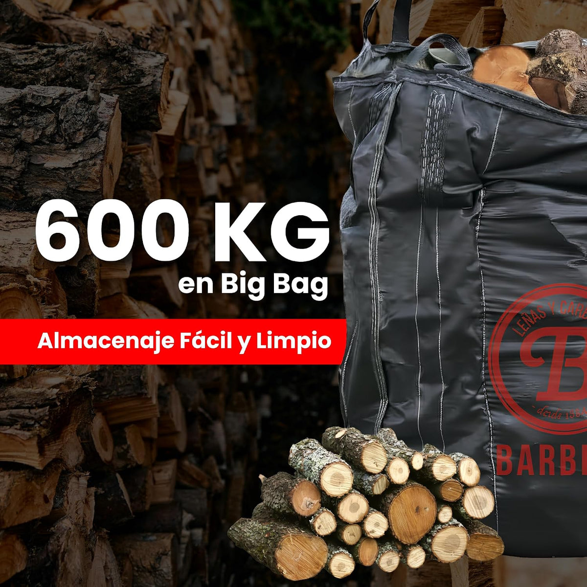 Leña Encina Big Bag 600kg Madera Dura Natural