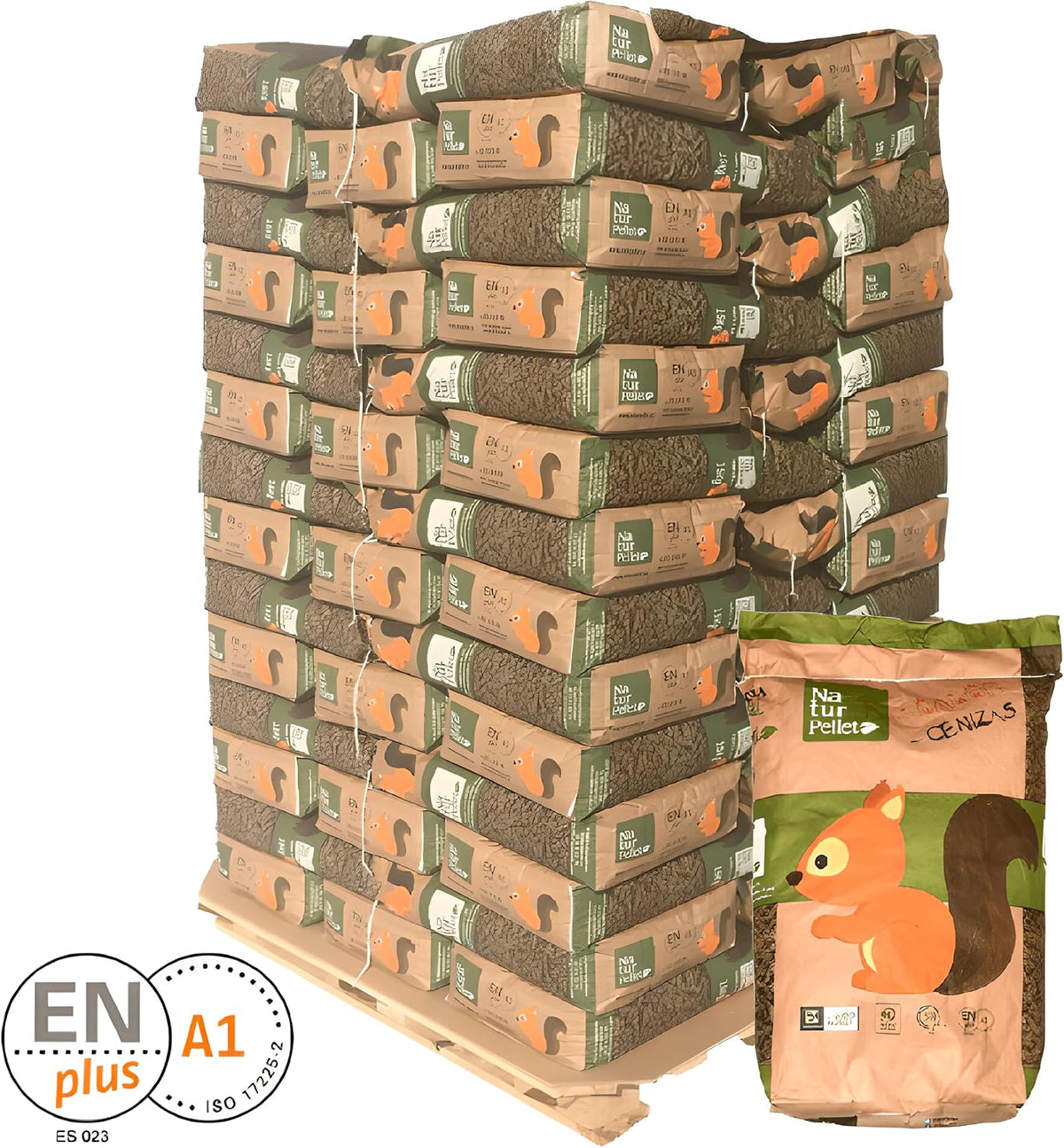 Pellets Premium Madera 15 kg - Pack Pelets para Estufas y Chimeneas, Palet Pellets (1050 Kg)