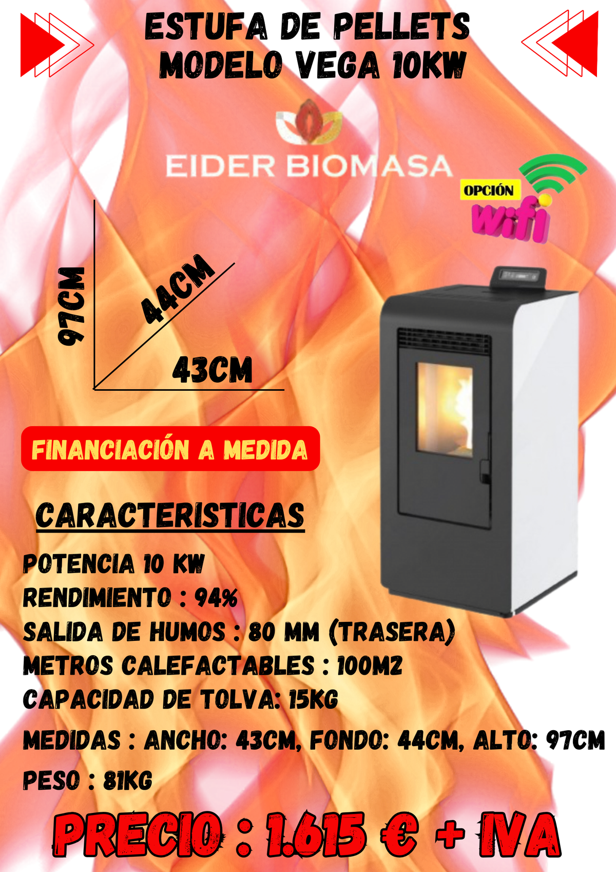 Estufa de pellets – Modelo Vega 10 kW