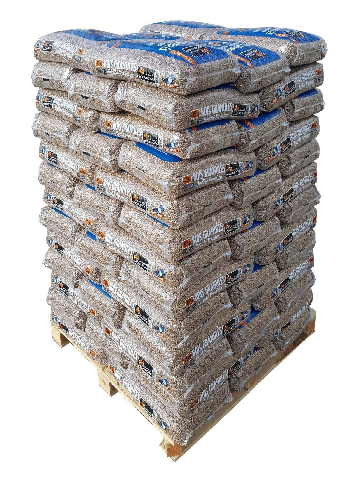 Palé de pellets Woodstock Premium con sacos de 15 kg